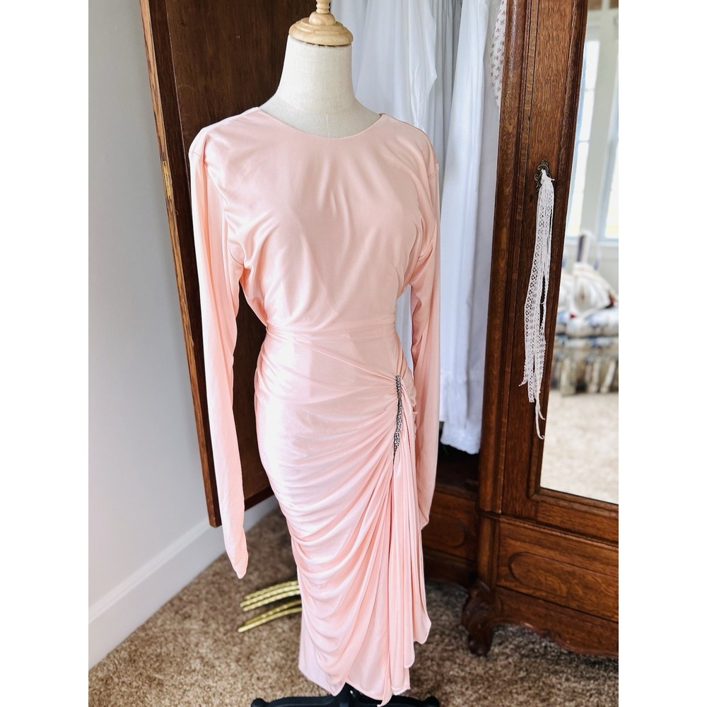 Vintage 70's Peach Draped Ruched Wrap Dress Size Small - Picture 6 of 8